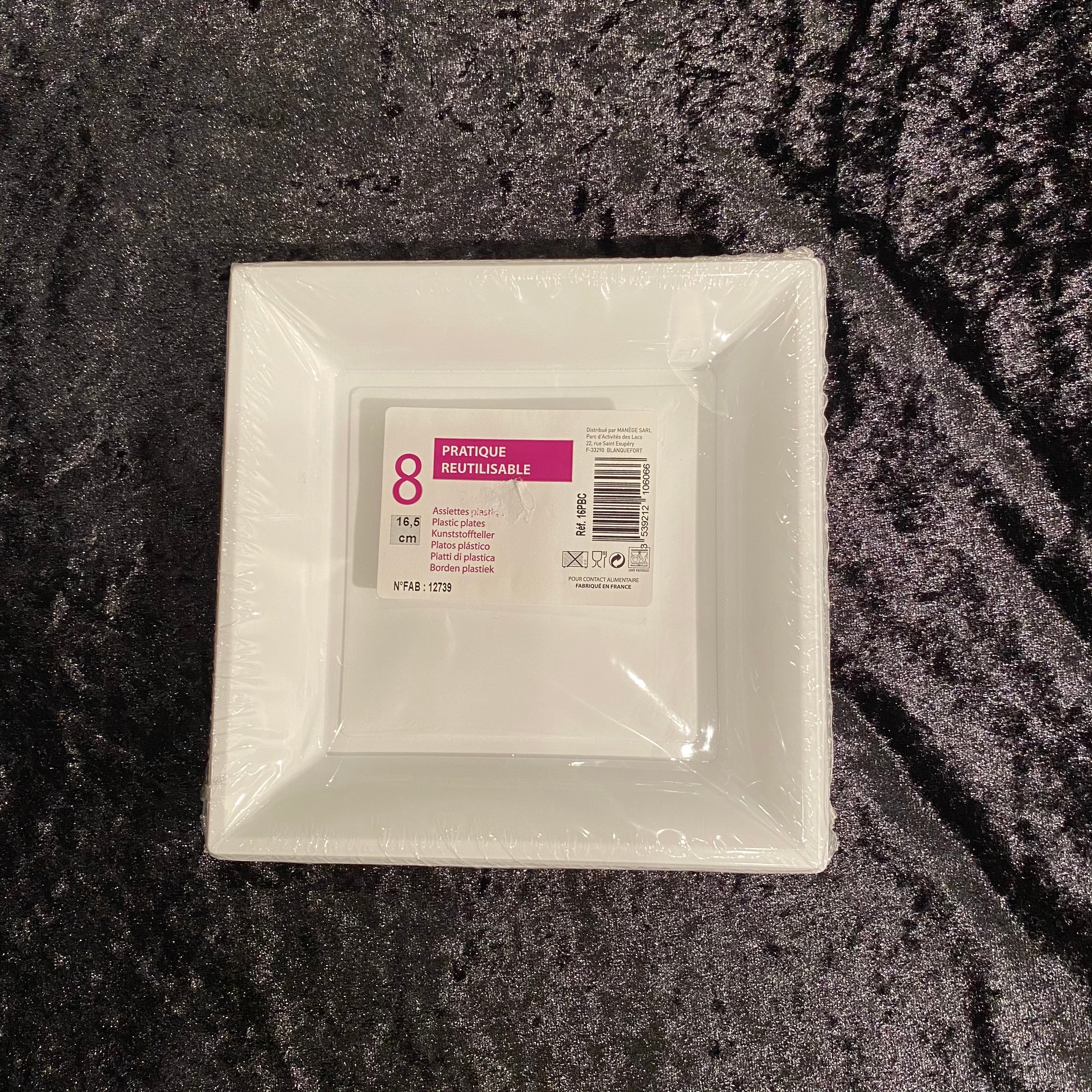 8 assiettes carrées plastique 16,5cm blanches