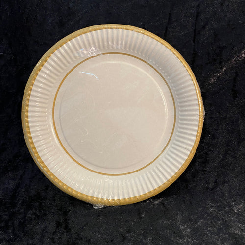 10 assiettes 23cm carton blanches liseré or
