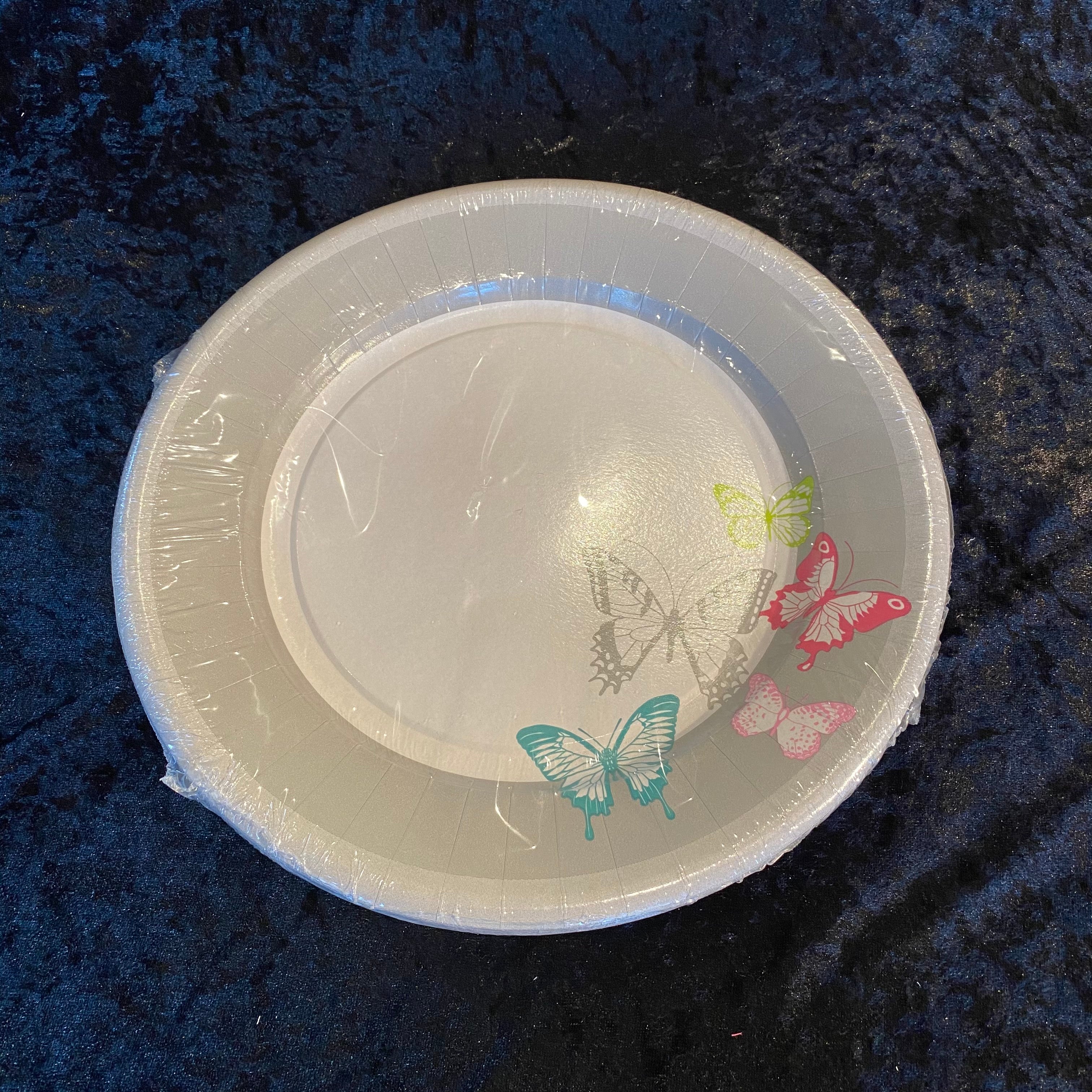 Assiette 28 cm carton argent papillon