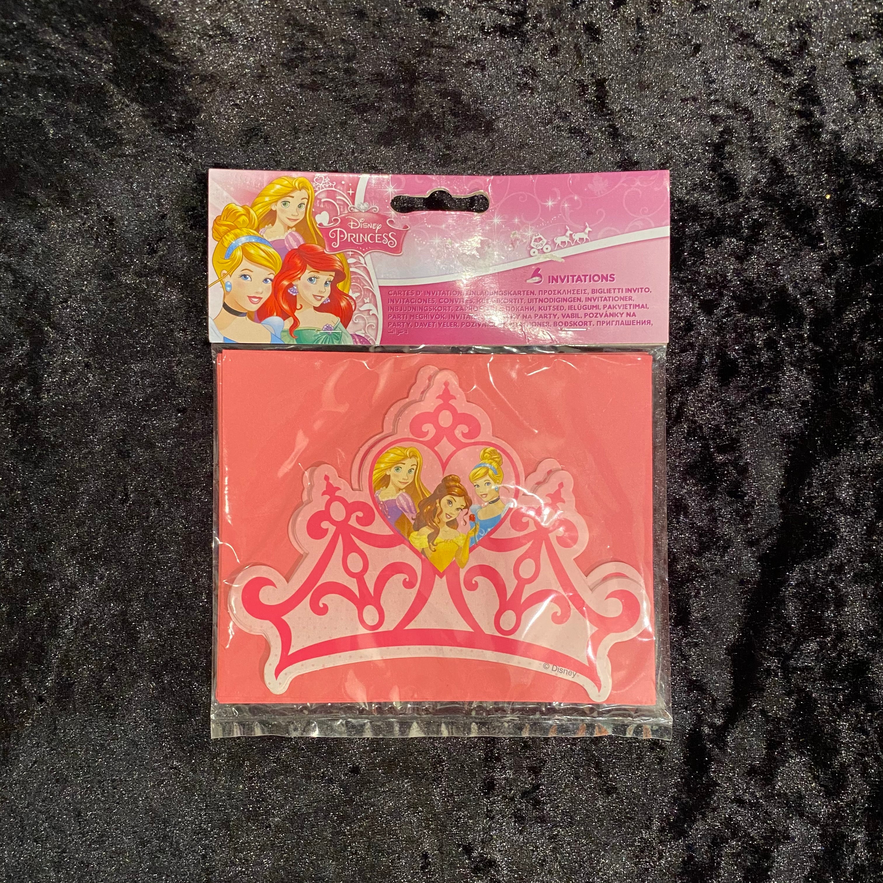 6 cartes invitations et enveloppes princess