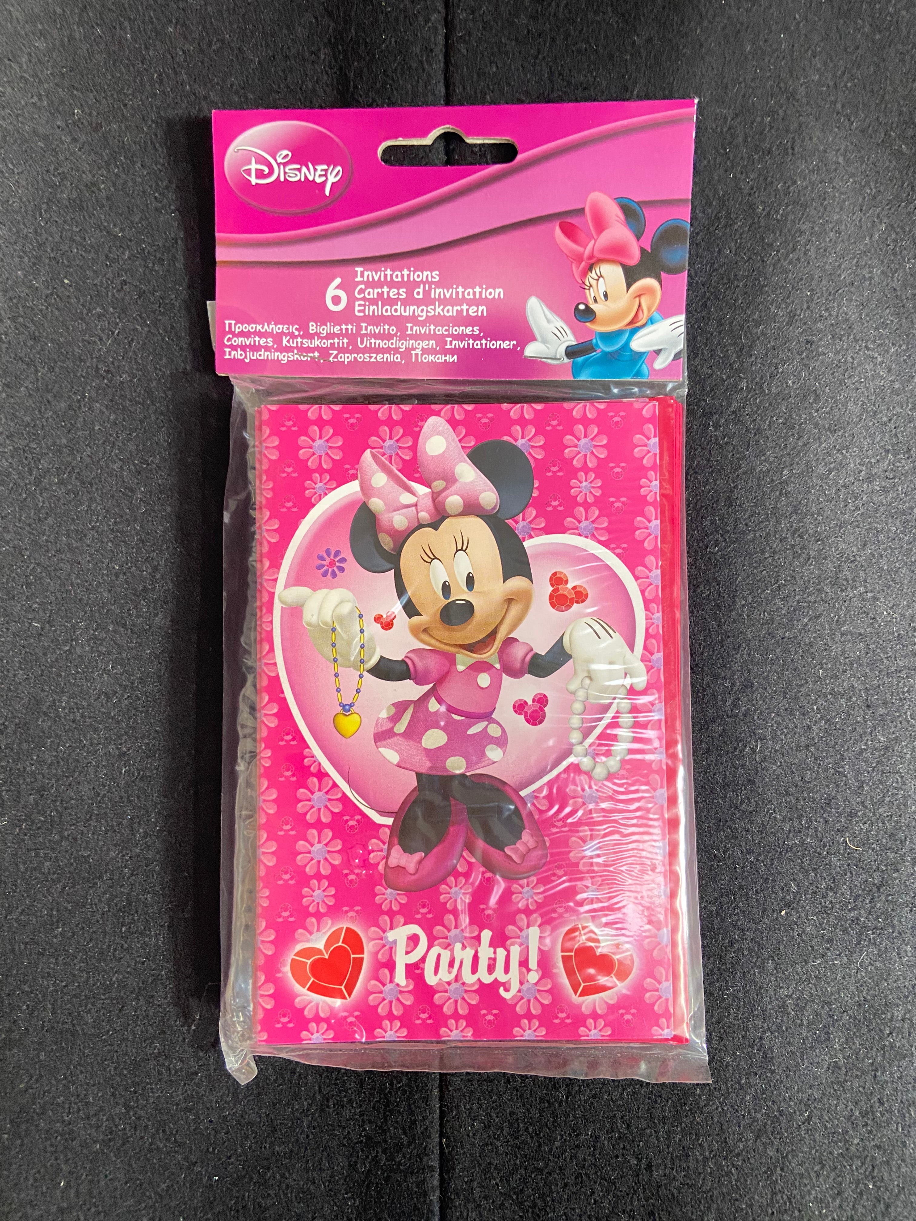 6 cartes invitations et enveloppes Minnie