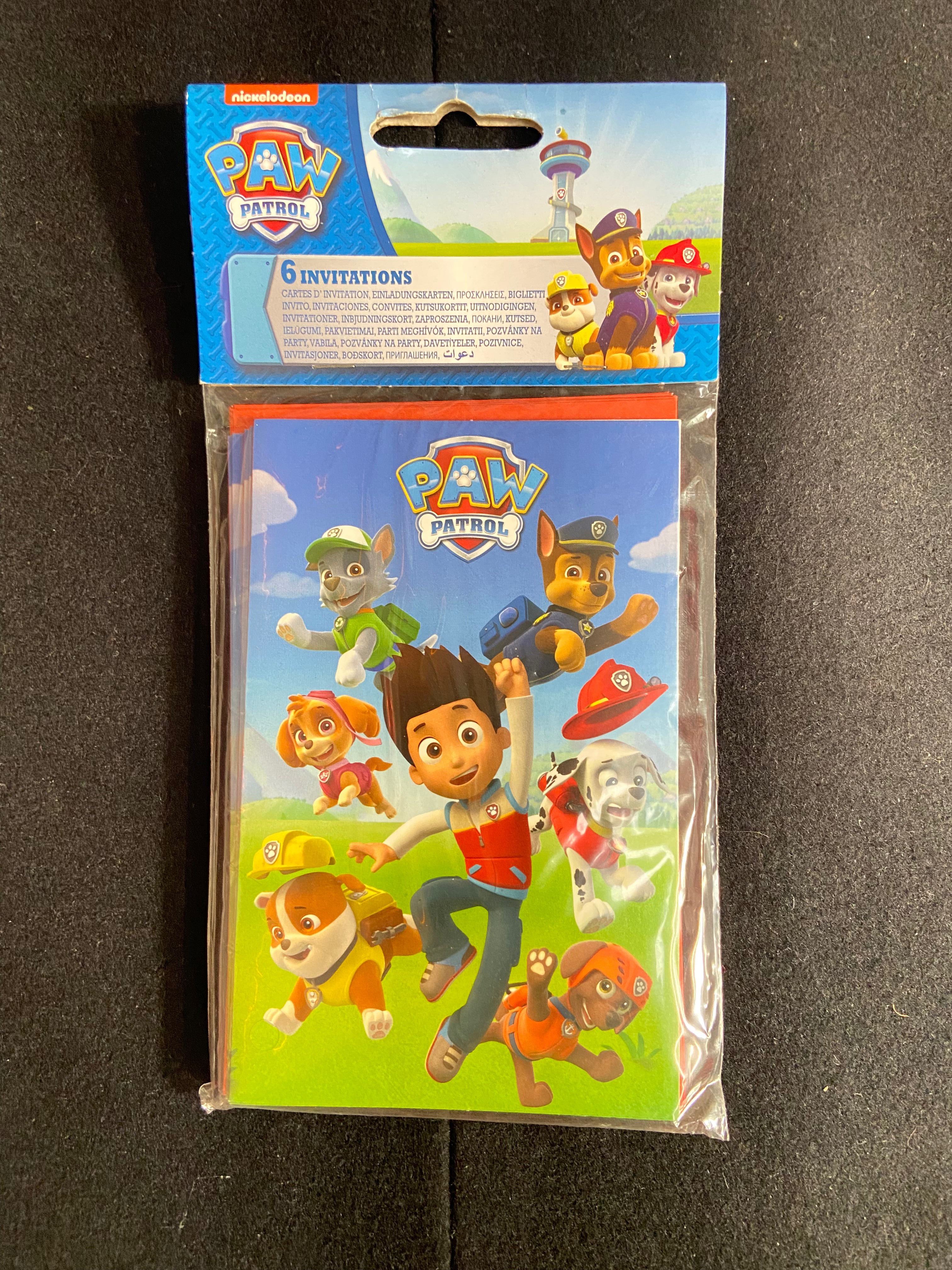 6 cartes invitations et enveloppes Pat' Patrouille