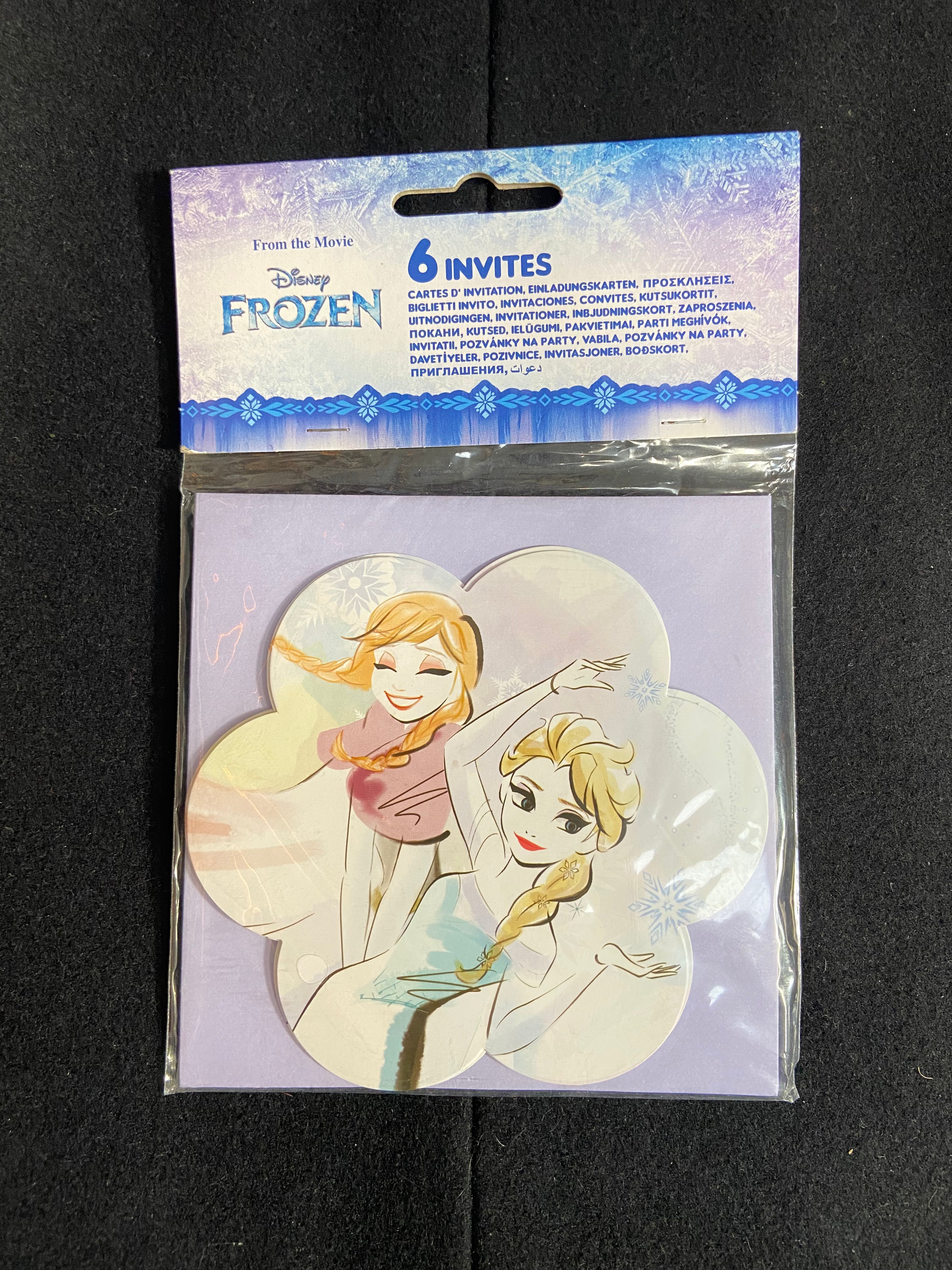 6 cartes invitations et enveloppes Reine des Neiges Flocons